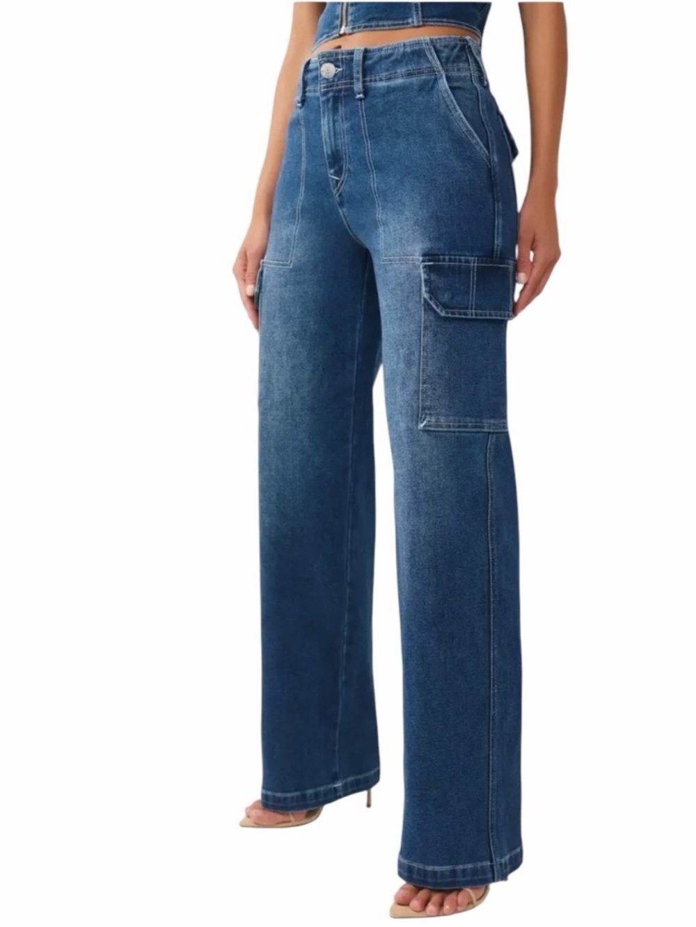True Religion Blue Denim Cargo Denim Wide Leg Jeans Size: 26